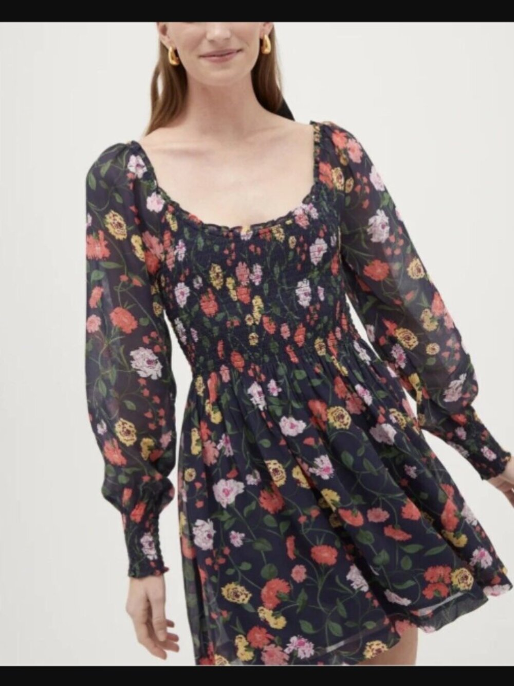Hill House Home Norah Nap Mini Dress Navy Floral Peony Bouquet Retail $178.00